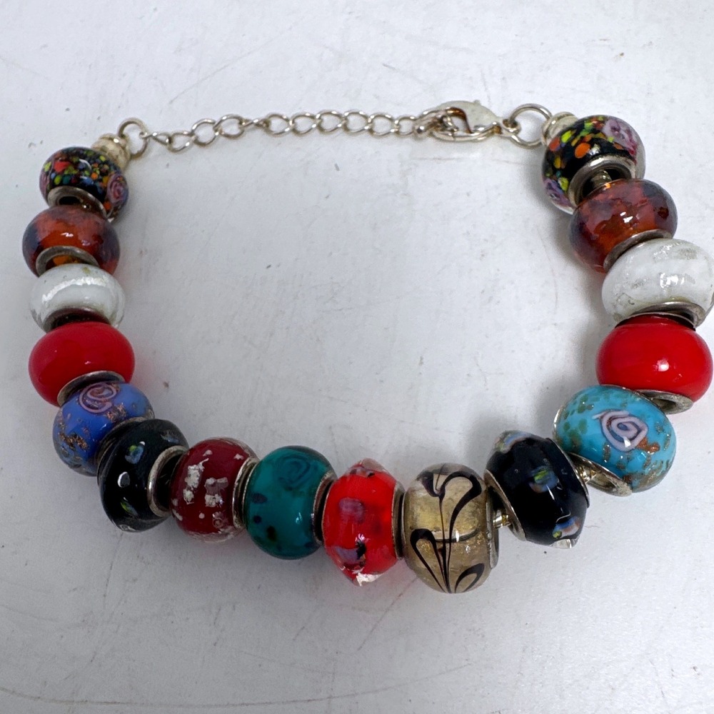 Lampwork Glass Bead Charm Bracelet Womens OS Multicolor Excellent Boho
